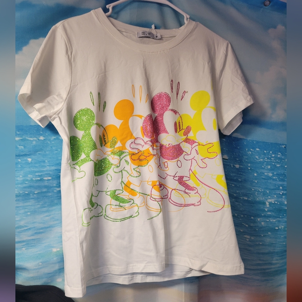 MW NEW NWT Mickey Mouse Neon‎ Color Tshirt Ladies Size Medium